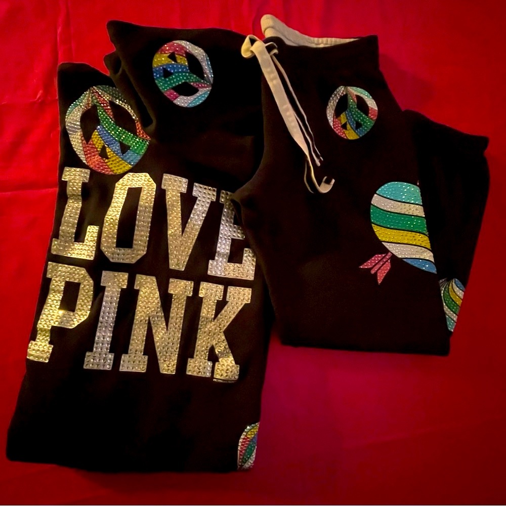 Victoria’s Secret Pink Rare/HTF Bling Hot Air Ballon Logo Hoodie & Pant Set S/M